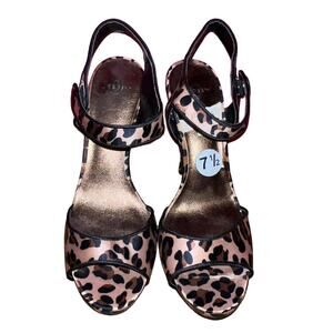 2/$40 Joe Leopard Print Fabric Open Toe Sandal Mary Jane Womens 7.5M